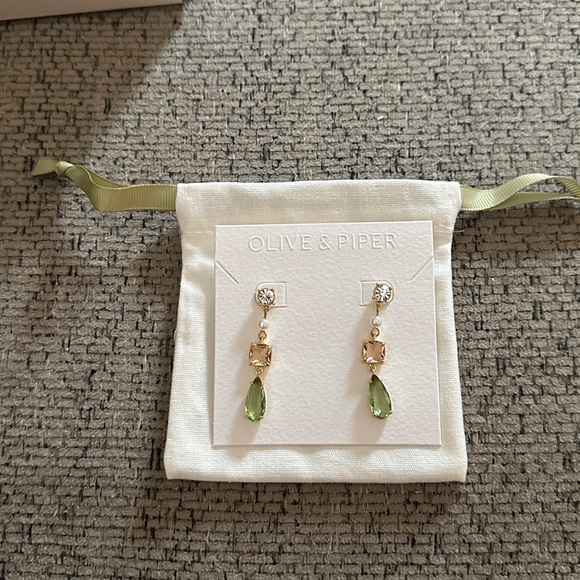 Chic Gold and Green Crystal Drop Earrings - Picture 2 of 4
